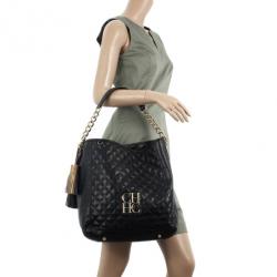 Pre Owned Carolina Herrera CH Black Monogram Tote