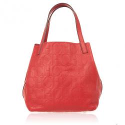 Carolina Herrera Red Monogram Embossed Extra Small Matryoshka Tote