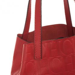 Carolina Herrera Red Monogram Embossed Extra Small Matryoshka Tote