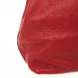 Carolina Herrera Red Monogram Embossed Extra Small Matryoshka Tote