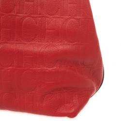 Carolina Herrera Red Monogram Embossed Extra Small Matryoshka Tote