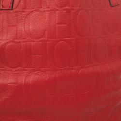 Carolina Herrera Red Monogram Embossed Extra Small Matryoshka Tote