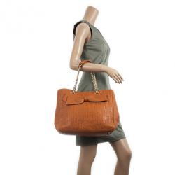 Pre Owned Carolina Herrera Orange Monogram Embossed Bow "New Anna" Tote