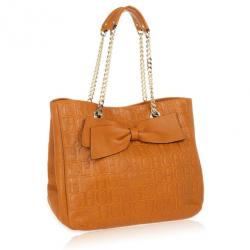 Pre Owned Carolina Herrera Orange Monogram Embossed Bow "New Anna" Tote