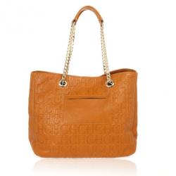 Pre Owned Carolina Herrera Orange Monogram Embossed Bow "New Anna" Tote