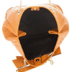 Pre Owned Carolina Herrera Orange Monogram Embossed Bow "New Anna" Tote