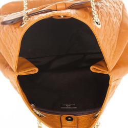 Pre Owned Carolina Herrera Orange Monogram Embossed Bow "New Anna" Tote