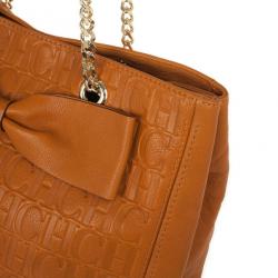 Pre Owned Carolina Herrera Orange Monogram Embossed Bow "New Anna" Tote