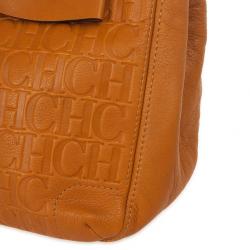 Pre Owned Carolina Herrera Orange Monogram Embossed Bow "New Anna" Tote
