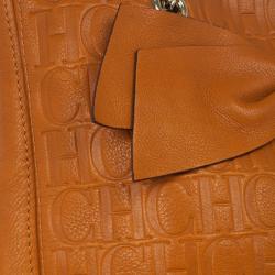 Pre Owned Carolina Herrera Orange Monogram Embossed Bow "New Anna" Tote