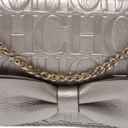 Pre Owned Carolina Herrera Silver Monogram Leather Bow Chain Clutch