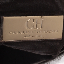 Pre Owned Carolina Herrera Silver Monogram Leather Bow Chain Clutch