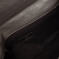 Pre Owned Carolina Herrera Silver Monogram Leather Bow Chain Clutch