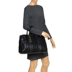 Pre Owned Carolina Herrera Black Monogram Leather Matteo Tote