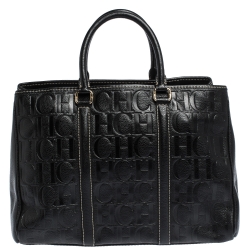 Pre Owned Carolina Herrera Black Monogram Leather Matteo Tote