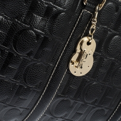 Pre Owned Carolina Herrera Black Monogram Leather Matteo Tote