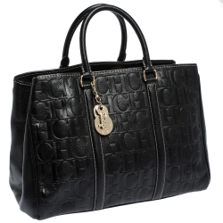 Pre Owned Carolina Herrera Black Monogram Leather Matteo Tote