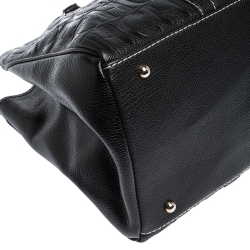 Pre Owned Carolina Herrera Black Monogram Leather Matteo Tote