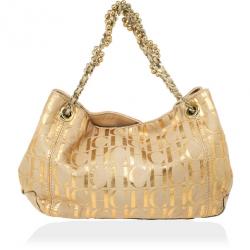 Pre Owned Carolina Herrera Metallic Monogram CH Leather Tote