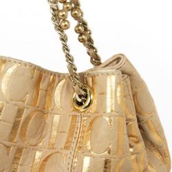 Pre Owned Carolina Herrera Metallic Monogram CH Leather Tote