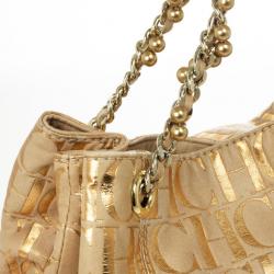 Pre Owned Carolina Herrera Metallic Monogram CH Leather Tote