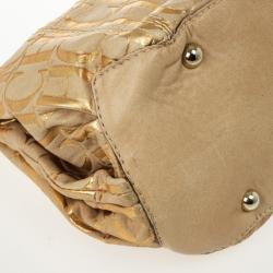 Pre Owned Carolina Herrera Metallic Monogram CH Leather Tote