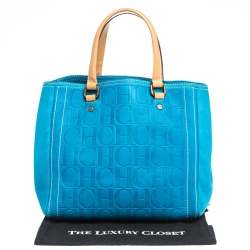 Pre Owned Carolina Herrera Blue Monogram Embossed Leather Tote