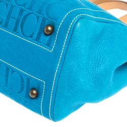 Pre Owned Carolina Herrera Blue Monogram Embossed Leather Tote