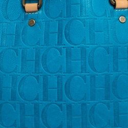 Pre Owned Carolina Herrera Blue Monogram Embossed Leather Tote