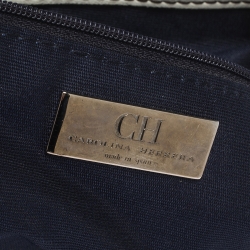 Pre Owned Carolina Herrera White/Silver Monogram Embossed Leather Chain Tote