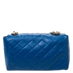 Pre Owned Carolina Herrera Blue Quilted Leather Flap Shoulder Bag