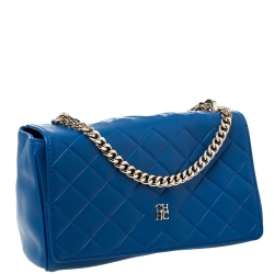 Pre Owned Carolina Herrera Blue Quilted Leather Flap Shoulder Bag