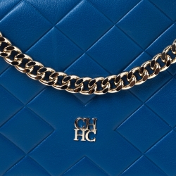Pre Owned Carolina Herrera Blue Quilted Leather Flap Shoulder Bag