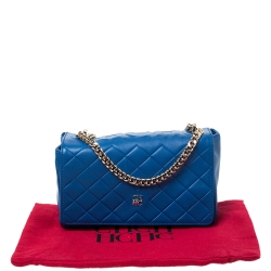 Pre Owned Carolina Herrera Blue Quilted Leather Flap Shoulder Bag