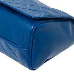 Pre Owned Carolina Herrera Blue Quilted Leather Flap Shoulder Bag
