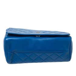 Pre Owned Carolina Herrera Blue Quilted Leather Flap Shoulder Bag