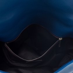 Pre Owned Carolina Herrera Blue Quilted Leather Flap Shoulder Bag