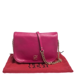 Pre Owned Carolina Herrera Magenta Leather Flap Shoulder Bag