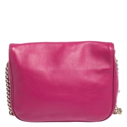 Pre Owned Carolina Herrera Magenta Leather Flap Shoulder Bag