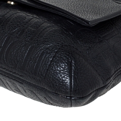 Pre Owned Carolina Herrera Black Embossed Leather Audrey Shoulder Bag
