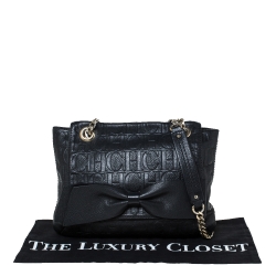 Pre Owned Carolina Herrera Black Embossed Leather Audrey Shoulder Bag
