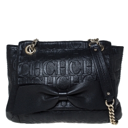 Pre Owned Carolina Herrera Black Embossed Leather Audrey Shoulder Bag