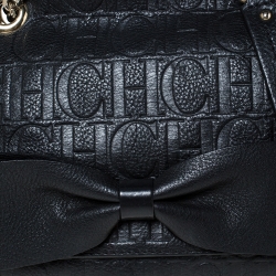 Pre Owned Carolina Herrera Black Embossed Leather Audrey Shoulder Bag