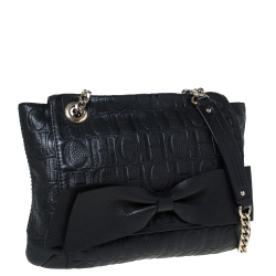 Pre Owned Carolina Herrera Black Embossed Leather Audrey Shoulder Bag