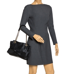 Pre Owned Carolina Herrera Black Embossed Leather Audrey Shoulder Bag