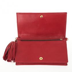 Pre Owned Carolina Herrera Red Leather Embossed Tassel Chain Clutch