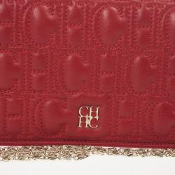 Pre Owned Carolina Herrera Red Leather Embossed Tassel Chain Clutch