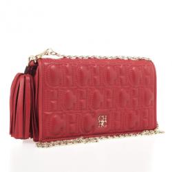 Pre Owned Carolina Herrera Red Leather Embossed Tassel Chain Clutch