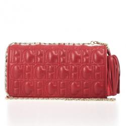 Pre Owned Carolina Herrera Red Leather Embossed Tassel Chain Clutch