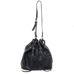 Pre Owned Carolina Herrera Black Embossed Logo Drawstring Shoulder Bag